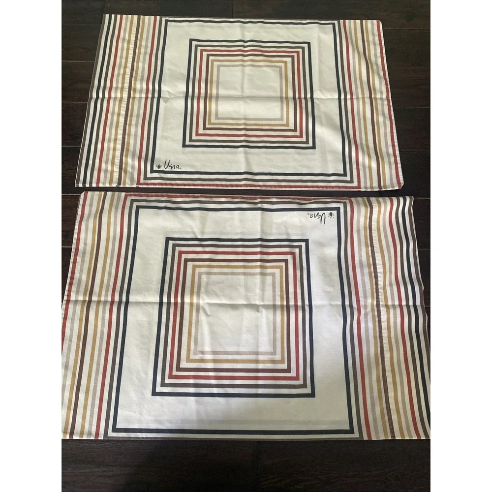 Vintage 1970's Vera Neumann Striped Square Standard Set of Pillowcases MCM